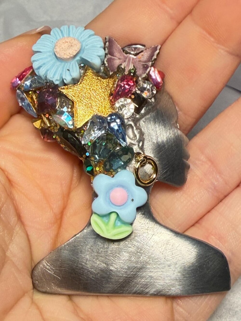 Lady Silhouette Brooch Signed Luigi Ultracraft Vintage Handmade OOAK